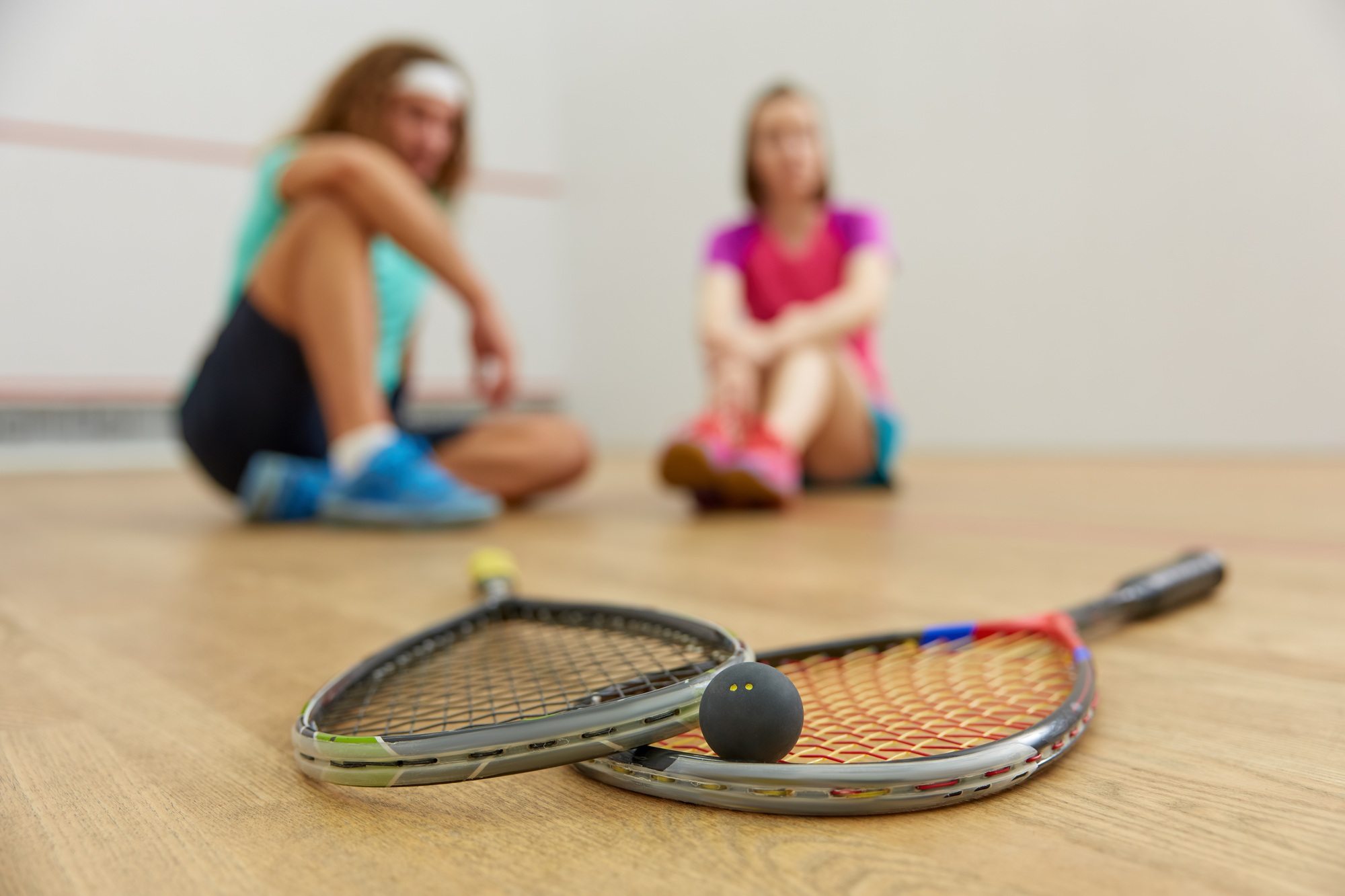 Closeup view on squash game training equipment